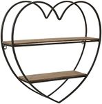 Decorative Two Tier Heart Wall Shelf for Room and Home Decor - Wood and Metal Wall Decor for Bedroom, Living Room, and Bathroom - Cute Shelf Storage Accent for Office Space - 20", Black