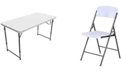 LIFETIME Rectangular Light Commercial Fold-in-Half Folding Table with Essential Folding Chair Bundle