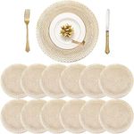 SOUJOY 12 Pack Round Pressed Vinyl Placemat, Gold Non-Slip Wedding Accent Centerpiece Placemat, 15'' Washable Christmas Table Mat for Dining Table Kitchen Decor