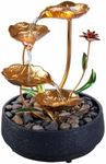 Tabletop Fountain Metal Lotus Circulating Fountain Water Feature for Zen Home Decor Warm Yellow Scene Light(23034)