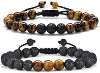 M MOOHAM Natural Stone Bracelets for Men - 8mm Tiger Eye | Matte Agate | Lava Rock Bracelets for Men Teen Boys Gifts Birthday Anniversary Father Day Gifts for Him, 7 inch, Stone, no gemstone