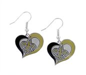 New Orleans Saints NFL Sports Team Logo Swirl Heart Shape French Hook Style Charm Dangle Earring Set