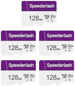 Micro SDXC Memory Card 128GB 5 Pack, Speederlash Camera Plus TF Card with Adapter, Up to 90MB/s Read Speed, 4K UHD&5K Video Support, U1, V30, A1 Rated, Waterproof, for Security Camera, Dashcam