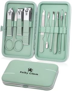 Set de Manicura Pedicura Profesional Cortaúñas Acero Inoxidable -10 Piezas para hombres mujeres Manicura con Caja de Cuero (Verde)