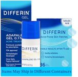 Differin Acne Treatment Gel and Differin Patch Set: 36 Power Patches, 18 large and 18 small patches for acne-prone skin and A30 day retinoid treatment with 0.1% Adapalene pump, Mother's Day Gifts