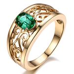 Amazing Genuine Natural Columbia Emerald Oval Cut Solid 14ct Yellow Gold Wedding Engagement Band Ring for Women