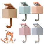 5Pcs Cute Cat Key Hook, Kawaii Cartoon Coat Hooks for Wall Utility Adhesive Decorative Holder for Room Decor Wardrobe Bathroom Towel Backpack Keys Hat Scarf Bag Robe