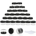 50PCS 5 Gram Sample Containers, 5ml Empty Jars with Lids, Small Cosmetic Containers, Mini Sample Jars with 4PCS Mini Spatulas for Make Up, Oils, Lotion, Powder, Paint, Jewelry, Lip Balms(Black Lid)