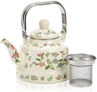 Jucoan 1.8 Quart Enamel Tea Kettle, Vintage Green Floral Enamel on Steel Teapot Water Kettle with Filter and Cool Grip Stainless Steel Handle for Stovetop, Gift for Christmas New Year