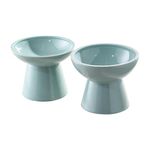 Raised Cat Food and Water Bowl Set，Ceramic Cat Bowls for Food and Water，Wide Shallow Cat Food Dish，Pet Dish for Flat-Faced Cats, Small Dogs, Dishwasher Safe,azure