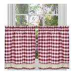 Achim Home Furnishings Tier Pair Buffalo Check Window Curtain, 58" x 24", Burgundy & Ivory