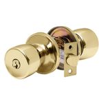 XFORT Tulip Entrance Knob Set Polished Brass, Door Knob with Lock for Internal Wooden Doors