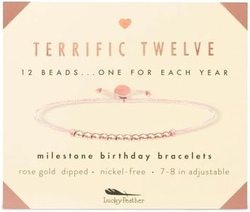 Rose Gold Lucky Feather 12 Year Old Girl Gifts | 12th Birthday Bracelet 14K Gold, Silver, Rose Gold Dipped Beads on Adjustable Cord | Birthday Gift 12 Year Old Girl | Birthday Gift Card For Girls | Trendy Gifts