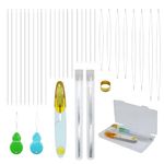 32 Pcs Beading Needles Set,Include 20 Pcs Beading Needles for Jewellery Making/8 Pcs Big Eye Beading Needles/Needle Threaders,Bead Threader/Thimble/Yarn Scissors with Storage Box