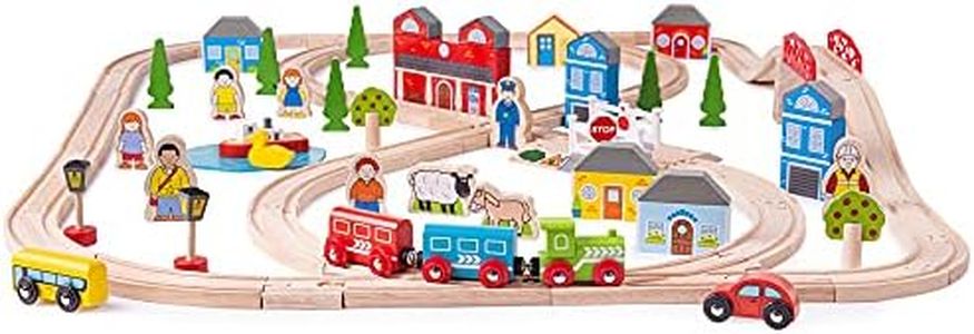 Bigjigs Rail Town and Country Train Set - Wooden Railway Playset