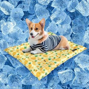 Petzly Dog Cooling Mat, Gel Non-Toxic Summer Pad for Dogs and Cats, Waterproof Self-Cooling Pads for Kennel/Sofa/Bed/Floor/Car Seats, Yellow, 83x78 CM