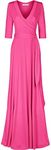 Bon Rosy Women's 3/4 Sleeve Classic Paris Maxi Wrap Dress Hot Pink L