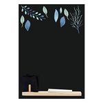 Chalkboards UK HCB008 Blue Leaf' Small Memo Black Chalkboard/Blackboard/Kitchen Chalk Board with Tray, Piece of Chalk & Felt Eraser. Booth Design Range, Wood, 29.7 x 20.7 x 1 cm