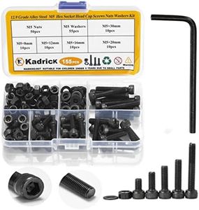 Kadrick Metric Screws Assortment,155 Pcs M5 Screw Kit,Hex Socket Head Cap Bolts, M5*8mm/12mm/16mm/20mm/30mm Screws Nuts and Washers, 12.9 Grade Alloy Steel,Black Zinc Plated,Anti Rust Upgrade