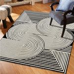 MODEFE 3x5 Feet Rug Carpet Black & White Geometric Printed Primium Persian Carpets for Bedroom/Living Area/Home with Anti Slip Backing - Perfect As Floor Rug for Living Room