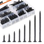 Rustark 390-Pcs #7 Coarse Thread Drywall Screw with Phillips Drive Black Oxide Finsh Bugle Head Wood Screws Assortment Kit Ideal for Drywall Sheetrock