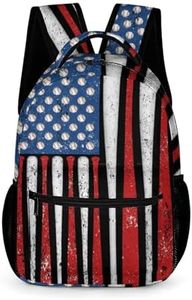 GNEW American Flag Baseball Backpack for Boys, Vintage Patriotic USA Baseball Theme Backpack, Boys Baseball Backpack for School, Elementary Middle High School Bookbags, 16 Inch, White Red Blue,