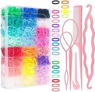 BEWAVE Elastic Rubber Bands for Hair with 5 Hair Styling Tools, 2000 Pcs Hair Ties Small Hair Rubber Bands Girls Hair Ties for Kids Hair Accessories, 24 Colors