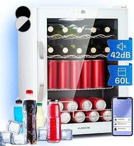 KLARSTEIN Mini Frigo de Chambre,Frigo à Bière,Mini Bar,Refrigerateur Aliments,Boissons,Contrôle IoT/App,Petit Réfrigérateur Camping Silencieux,Frigo Cosmetique,Etagères Amovibles,3-18°C,60L Blanc