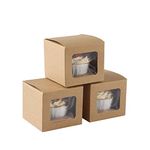 Komonee 24 x Cupcake Boxes Individual Kraft Brown Single Fairy Cake With Clear Window Cardboard Packaging Box Baking Kids Muffins Cookies Weddings