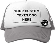 50 Fly Ball Structured Mesh Caps Set - Customizable Text, Logo - Casual, Sporty, Adjustable, Breathable, Comfortable - Grey