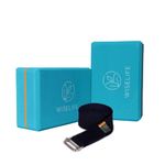 WiseLife Teal Yoga Block Set + Blue Yoga Belt | Yoga Brick (Set of 2, Extra Large Size) | Yoga Stretch Belt/Strap (Navy Blue, 8 feet long) | Yoga starters kit, Yoga accessories, Yoga props