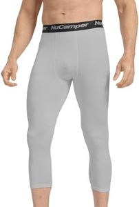 NuCamper Men's 3/4 Compression Pants Running Leggings Sports Tights Quick Dry Base Layer Bottoms for Basketball Workout Gray