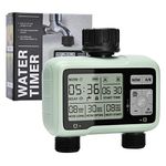 Johgee Sprinkler Timer 2 Zone, Water Timer for Garden Hose Faucet 2 Outlet, Programmable Water Hose Timer Irrigation System Controller with Child Lock Mode, Auto & Manual Mode, Rain Delay for Garden