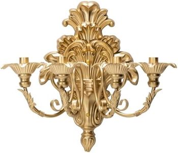 AimtoHome Roman Fountain Wall Sconce, 4-Candle Gold Baroque Candelabra, Antique Metal Wall Mounted Candlestick Holder for Tapered Candles, Victorian Rococo Decor for Fireplace Living Rooms（1pack）