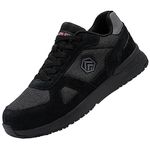 LARNMERN PRO Safety Shoes for Men Women Steel Toe Cap Trainer Lightweight Breathable Work Trainer SRC Non-Slip Black Size 8 UK