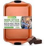 NutriChef 17-Inch Nonstick Rectangular Baking Pan, Premium Carbon Steel Cake Pan w/Black Silicone Handles, Bakeware for Cakes, Brownies, Loafs, & Pastries- 17.3'' x 11.4'', Copper