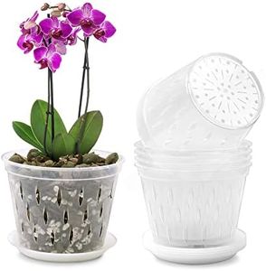 Kitypartsy Orchid Pot, 5 Inch 6 Pack Orchid Pots with Holes and Saucers, Clear Plastic Orchid Pots