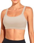 Tempt Me Women Sports Bra Bikini Tops Scoop Neck Bathing Suits Top Padded Swim Crop Tops Only, Beige, Small