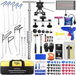 PDR TOOLS Dent Removal Rods,Dent Repair Tools Kit Car Crowbars with 10 Rods, LED Lined Dent Board, Upgraded T-Bar Dent Puller for Hail Damage and Car Dents