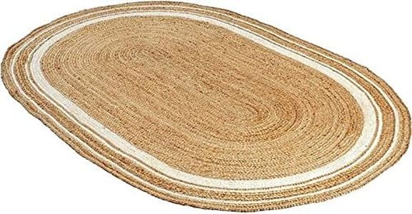 Vipanth Natural Jute Handmade Area Rug Indian Rug, Rustic Rug in Oval Shape for Home Decor, Kitchen, Hallway, Living Room (36 x 72 Inch Oval (3x6 Feet), Beige with White Line)