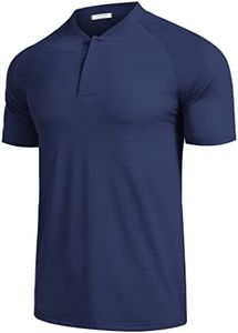 COOFANDY Men's Quick Dry Golf Polo Shirts Short Sleeve Henley Shirt Active Athletic Collarless Sports T Shirts Navy Blue XLarge