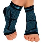 TechWare Pro Ankle Brace Compression Sleeve Relieves Achilles Tendonitis, Joint Pain. Plantar Fasciitis Foot Sock with Arch Support Reduces Swelling & Heel Spur Pain. (Black / Blue, S / M)