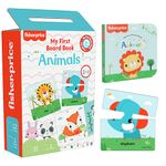 Fisher Price My First Animals Puzzles and Board Book for 3+ Yrs Kids | 12 Puzzles with 2 Pcs Each