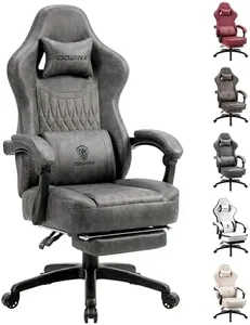 Dowinx Gaming Chair Breathable PU Leather Gamer Chair with Pocket Spring Cushion, Ergonomic Computer Chair with Massage Lumbar Support,Adjustable Swivel Task Chair with Footrest(Gray)