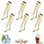 WUBAYI 6Pcs Stainless Steel Ice Sugar Tongs, Sweet Tongs, Ice Tongs, Small Kitchen Tongs, Thickened Mini Serving Tongs, Party Food Drink Coffee Cube Icing Kitchen Tongs (Gold)