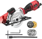 PowerSmart 5.8 Amp 4-1/2 Inch Mini Circular Saw with 4 Blades for Woods, Tile, Soft Metal and Plastic