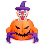Halloween Animatronics Indoor and Outdoor Creative Pumpkin Clown Decoration Props Halloween Horror Atmosphere Props with LED Lights and Scary Atmosphere Creation Props with Automatic Retractable Heads