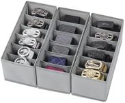 Coorganisers 3 Packs Fabric Belt Organizer, 6 Grids Belt Organizer for Closet and Drawer, Foldable Dresser Drawer Organizers, Tie Organizer for Men, Belt Tie Holder, Belt Tie Storage Organizer-Grey