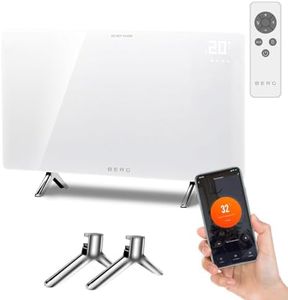 BERG Ultra-Slim Glass Infrared Panel Heater – Smart Electric Heater with Wi-Fi & Remote Control, 12mm Frameless Design, Wall Mounted or Free-Standing, Energy Efficient Room Heating (White, 720W)