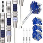 Unicorn Steel Tip Darts Set | Gary 'The Flying Scotsman' Anderson Silver Star | 80% Natural Tungsten Barrels with Blue Accents | 24 g